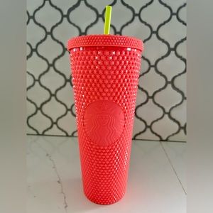 New Starbucks Tumbler Dragonfruit Studded Glossy Coral Pink Bling